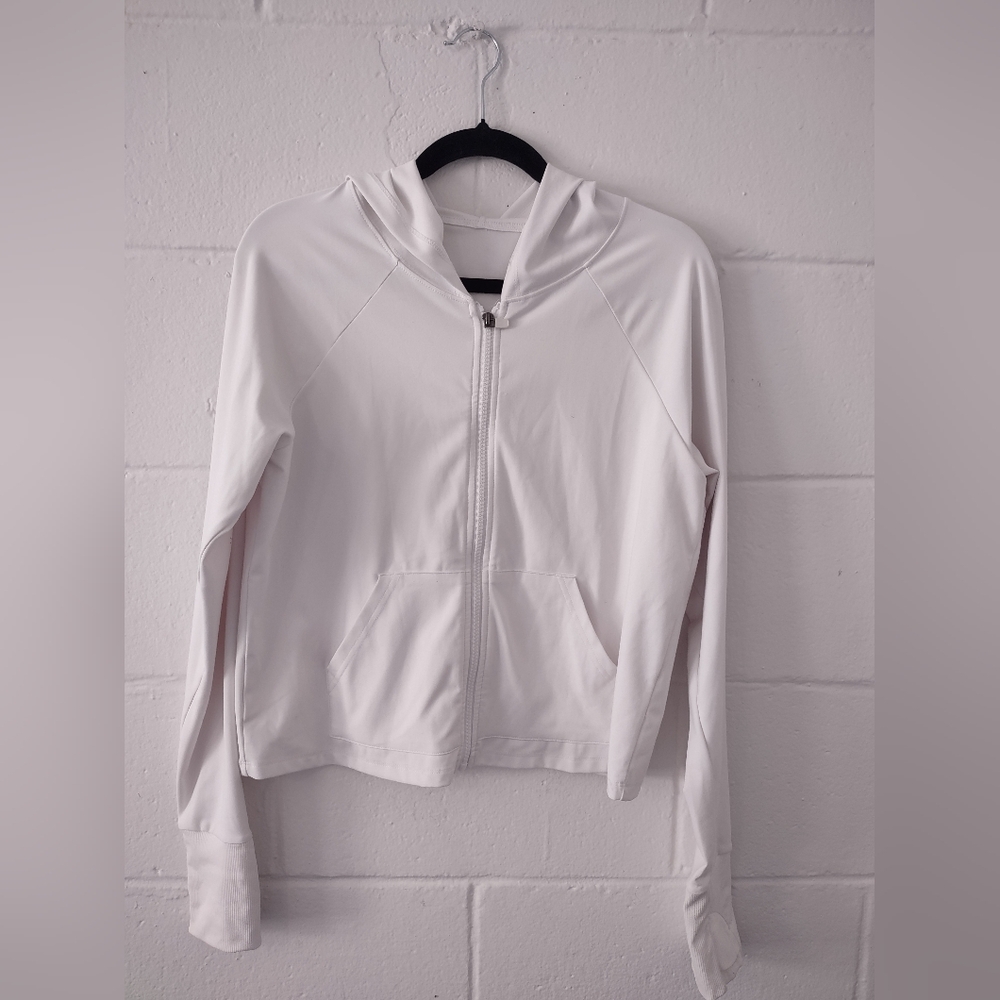 Women's white hootie with front zipper